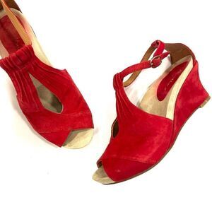 EARTHIES Kid Suede Leather Wedge Sandals